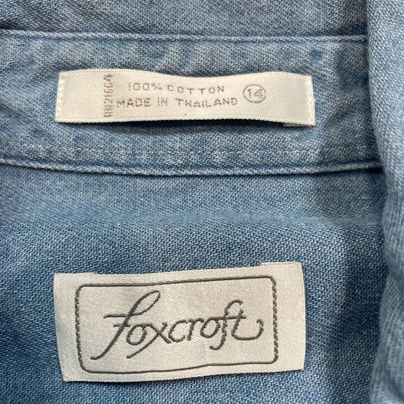 Foxcroft Blue Denim Shirt Button Down Collar Top Long Sleeve SZ 14 C101807 - Picture 5 of 7